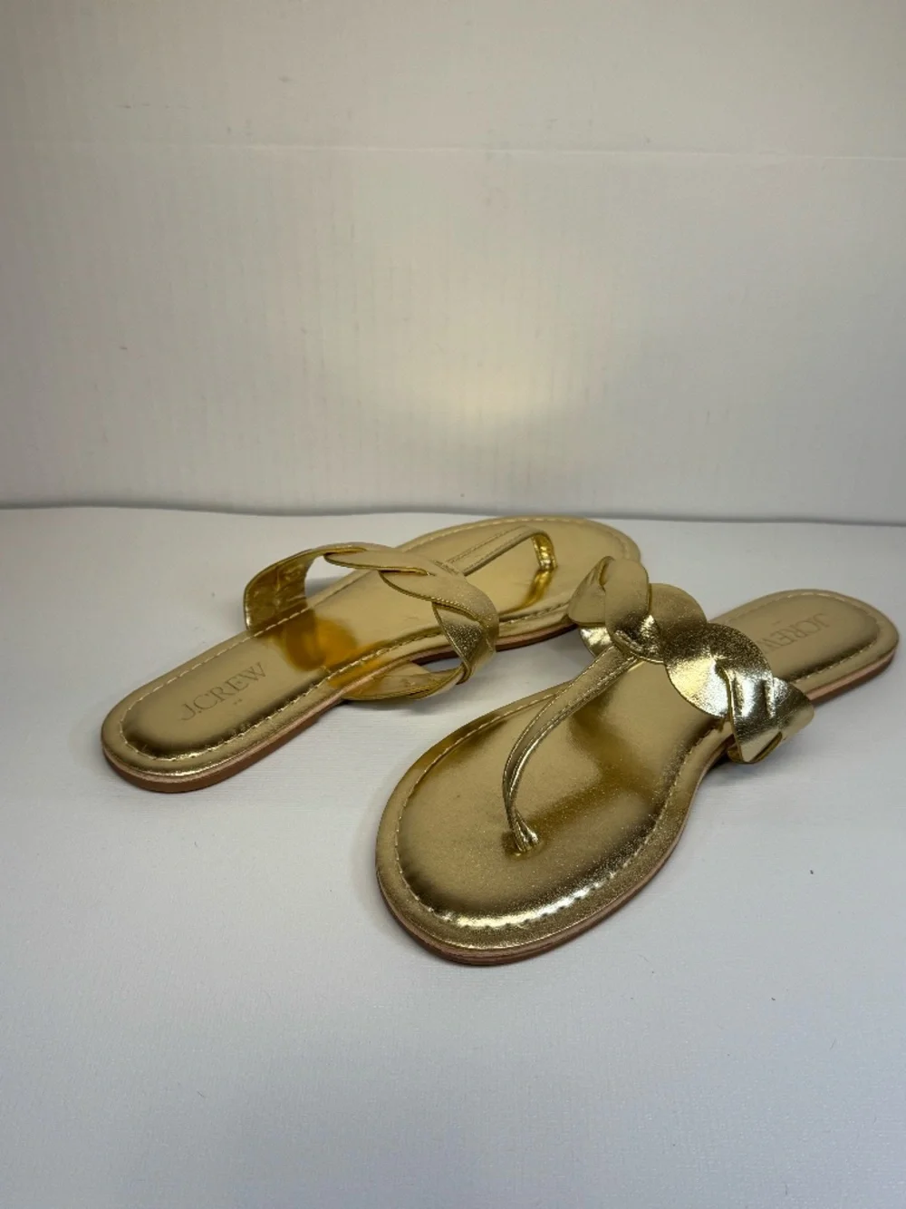 J. Crew Gold Metallic Braided Thong Sandals Flip Flops Size 7